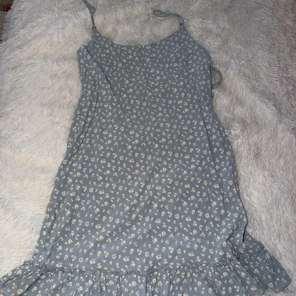 Brandy Melville Blue Dress with White Floral Pattern